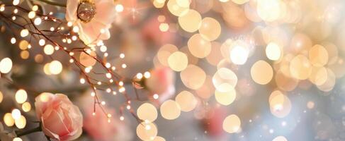 Delicate Branches Glimmering With Warm Fairy Lights in a Soft Glow photo