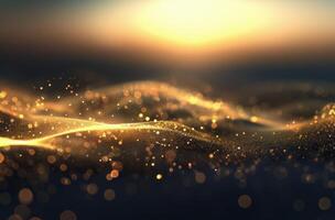 Golden Particles Flowing Over Soft Waves at Sunset photo