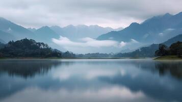 Serene Alpine Lake Reflecting Snow-Capped Mountains Under Clear Blue Sky in New Zealand photo