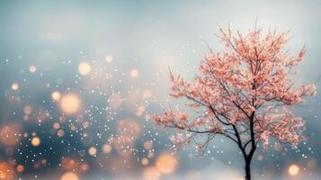 Tranquil Sunset Over a Solitary Tree in a Misty Landscape photo