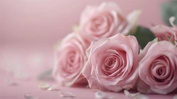 Delicate Pink Roses Arranged Elegantly on Soft Pink Background photo