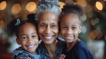 Mother and Daughters Enjoying a Warm Embrace Outdoors in Autumn photo