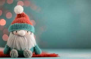 Adorable Knitted Santa Figure in Cozy Holiday Setting photo