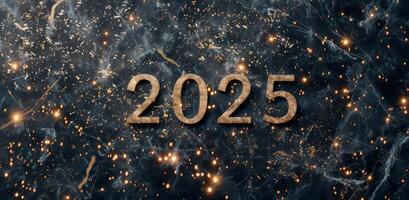 Glittering Numbers Representing the Year 2025 With Sparkling Background photo