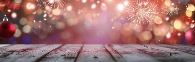 Colorful Fireworks Display Over Blurred Holiday Lights At Night photo