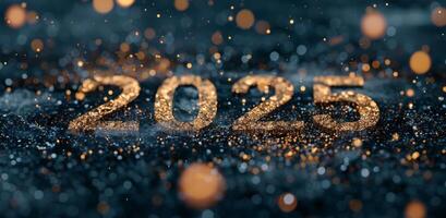 Glittering Numbers Representing the Year 2025 With Sparkling Background photo