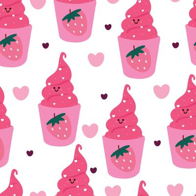 seamless pattern cartoon strawberry ice cream. cute animal wallpaper for textile, gift wrap paper