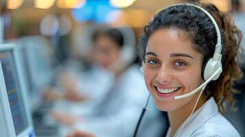 Customer Service Representative Assisting Clients At Call Center During Daytime photo