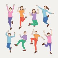 Group of Cartoon Characters Jumping in Joy vector