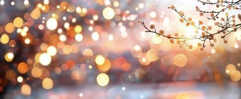 Elegant Twinkling Lights on Branches in a Softly Colored Winter Setting photo