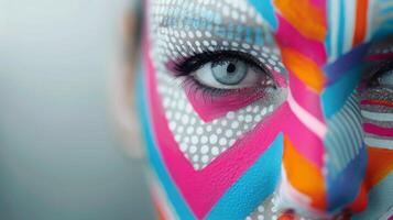 Vibrant Face Paint Art Displayed on Model With Intricate Design in Studio Setting photo
