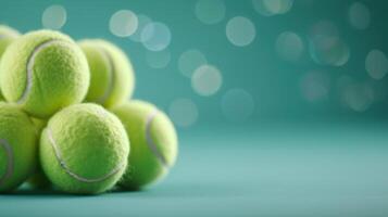 Fresh Tennis Balls Piled on a Bright Surface With Soft Lighting photo
