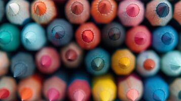 Colorful Assortment of Art Supplies in Close-Up Display at Creative Studio photo