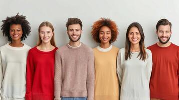 Diverse Group of Young Adults Posing Together in a Bright Indoor Space photo