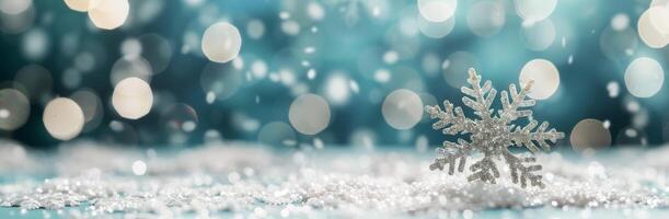 Silver Snowflakes and 2025 Displayed on a Sparkling Surface With Soft Winter Lights photo
