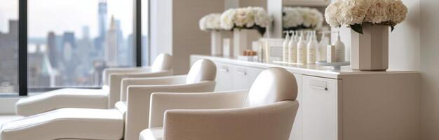 Elegant Spa Interior With City View in Modern High-Rise Building photo