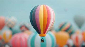 Colorful Hot Air Balloon Floating Against Clear Sky photo