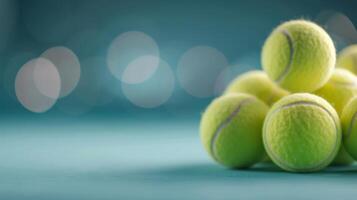 Fresh Tennis Balls Piled on a Bright Surface With Soft Lighting photo