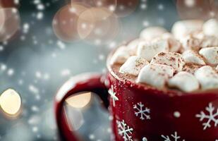 Cozy Cup of Hot Chocolate With Marshmallows on a Frosty Winter Evening photo