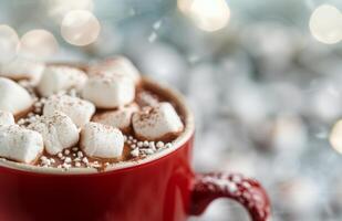 Cozy Cup of Hot Chocolate With Marshmallows on a Frosty Winter Evening photo