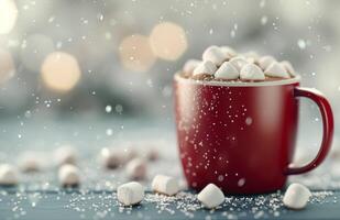 Cozy Cup of Hot Chocolate With Marshmallows on a Frosty Winter Evening photo