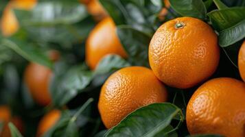Fresh Oranges on Tree Branch Surrounded by Green Leaves in Bright Natural Light photo