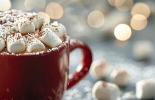 Cozy Cup of Hot Chocolate With Marshmallows on a Frosty Winter Evening photo