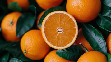 Fresh Oranges on Tree Branch Surrounded by Green Leaves in Bright Natural Light photo