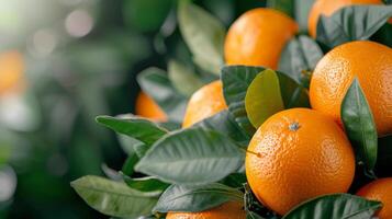 Fresh Oranges on Tree Branch Surrounded by Green Leaves in Bright Natural Light photo