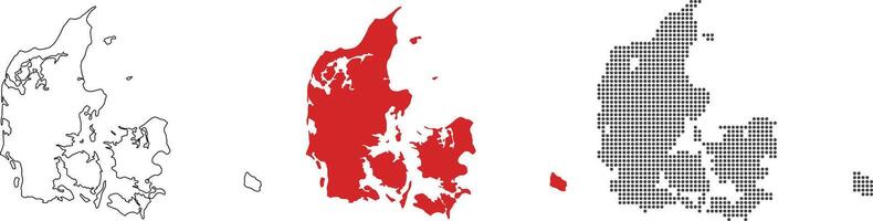 Denmark map in outline, red color, dotted style vector