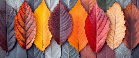 Colorful Autumn Leaves Arranged on Dark Background in Natural Display photo