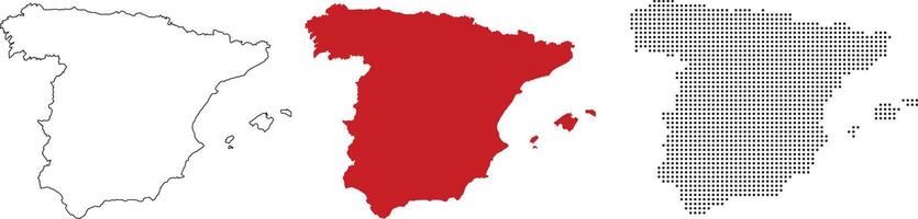 Spain map in various style outline, red color, dotted style vector