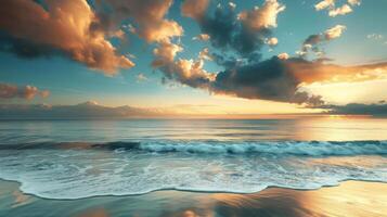 Tranquil Ocean View With White Sand Beach and Blue Sky in the Afternoon photo