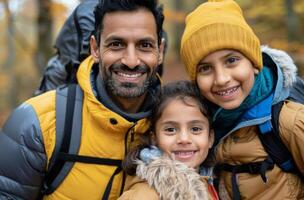 Family Hiking Adventure in Autumn Forest photo