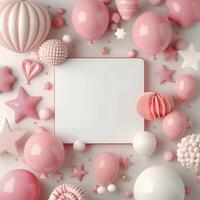 Decorative Pink Party Elements Arranged With Empty Space for Celebration Invitation photo