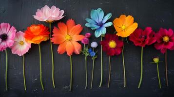 Colorful Arrangement of Fresh Flowers on Dark Background photo