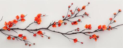 Autumn Branch With Vibrant Red Leaves on Light Background photo