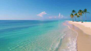 Tropical Beach With Palm Trees and Clear Blue Water in Hawaii on a Sunny Day photo