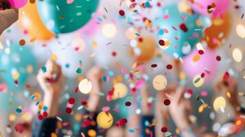 Celebration With Colorful Balloons and Confetti at Indoor Party photo