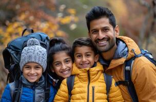 Family Hiking Adventure in Autumn Forest photo