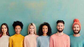 Diverse Group of Young Adults Posing Together in a Bright Indoor Space photo