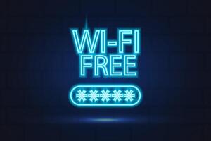 Signage free wifi neon, illuminated . vector