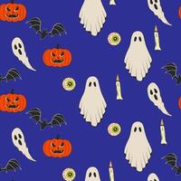 Seamless retro pattern, Halloween, ghost pumpkin and bat mouse. Isolated on white vector