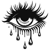 crying eye with long lashes, tears dripping down face vector