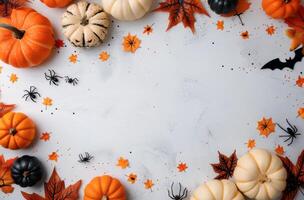 Autumn Decoration With Pumpkins, Leaves, and Spiders for Halloween photo