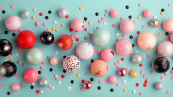 Colorful Decorative Balls Arranged on a Dark Background for Crafting photo