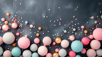 Colorful Decorative Balls Arranged on a Dark Background for Crafting photo