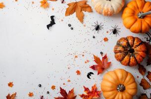 Autumn Decoration With Pumpkins, Leaves, and Spiders for Halloween photo