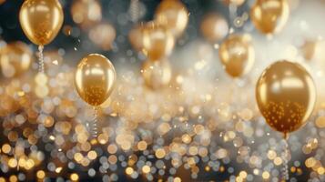 Golden Balloons Floating in a Sparkling Celebration Atmosphere photo