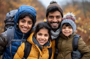 Family Hiking Adventure in Autumn Forest photo